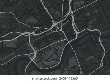 Vector city map of Knoxville Center Tennessee in the United States of America with white roads isolated on a grey background