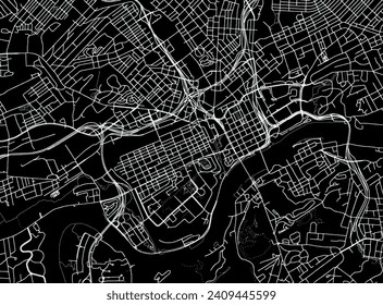 Stadtplan von Knoxville Center Tennessee in den Vereinigten Staaten von Amerika mit weißen Straßen einzeln auf schwarzem Hintergrund.