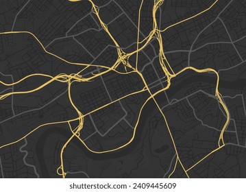 Stadtplan der Vektorstadt von Knoxville Center Tennessee in den Vereinigten Staaten von Amerika mit gelben Straßen einzeln auf braunem Hintergrund