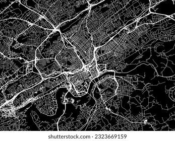 Vector city map of Knoxville Tennessee in the United States of America with white roads isolated on a black background.