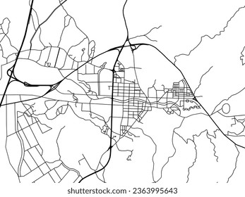 Vector city map of Koch'ang in the South Korea with black roads isolated on a white background.