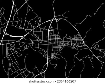 Vector city map of Koch'ang in the South Korea with white roads isolated on a black background.