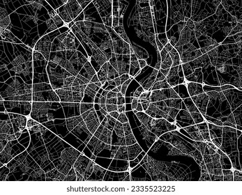 Mapa de la ciudad vectorial de Koln Metropole en Alemania con carreteras blancas aisladas en un fondo negro.