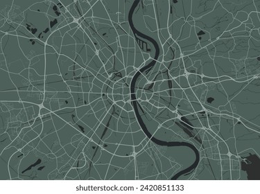 Vector city map of Koln Metropole in Germany with white roads isolated on a green background