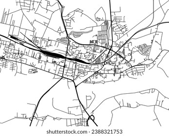 Vector city map of Konin in Poland with black roads isolated on a white background.