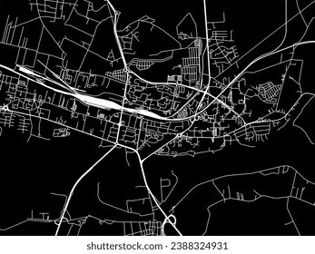 Vector city map of Konin in Poland with white roads isolated on a black background.