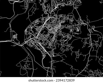 Vector city map of Korba in the Republic of India with white roads isolated on a black background.