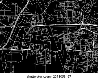 Mapa vectorial de Korolev en la Federación Rusa con caminos blancos aislados en un fondo negro.