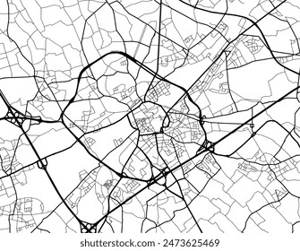 Vector city map of Kortrijk in Belgium with black roads isolated on a white background.