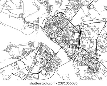 Stadtplan von Kostroma in der Russischen Föderation mit schwarzen Straßen einzeln auf weißem Hintergrund.