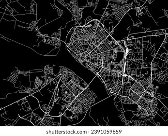 Vector city map of Kostroma in the Russian Federation with white roads isolated on a black background.