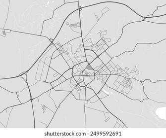 Vector city map of Koszalin in Poland with black roads isolated on a grey background.
