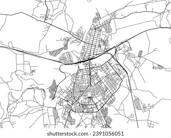 Mapa vectorial de Kovrov en la Federación Rusa con carreteras negras aisladas en un fondo blanco.