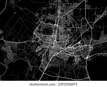 Vector city map of Krasnodar in the Russian Federation with white roads isolated on a black background.