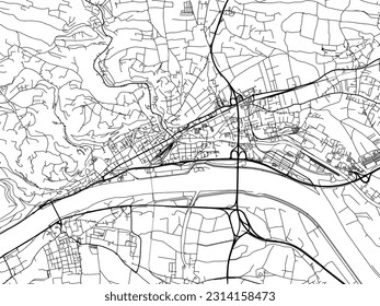 Vector city map of Krems an der Donau in Austria with black roads isolated on a white background.