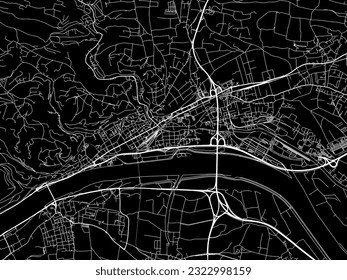 Vector city map of Krems an der Donau in Austria with white roads isolated on a black background.