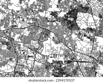 Mapa de la ciudad vector de Kukatpalli en la República de India con carreteras negras aisladas en un fondo blanco.