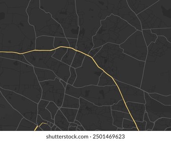 Vector city map of Kukatpalli in the Republic of India with yellow roads isolated on a brown background.