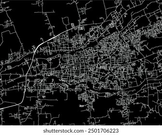Vector city map of Kumbakonam in the Republic of India with white roads isolated on a black background.