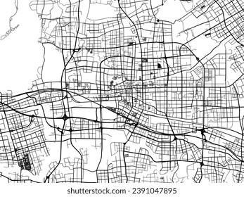 Vector city map of Kunshan in the People's Republic of China (PRC) with black roads isolated on a white background.