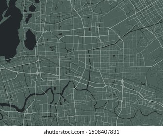 Vector city map of Kunshan in People's Republic of China with white roads isolated on a green background.