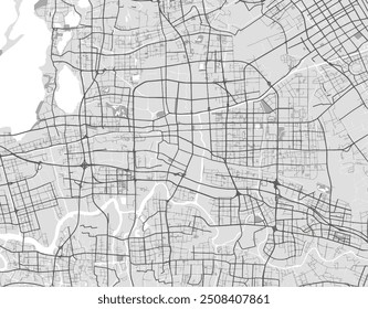 Vector city map of Kunshan in People's Republic of China with black roads isolated on a grey background.