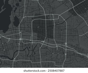 Vector city map of Kunshan in People's Republic of China with white roads isolated on a grey background.
