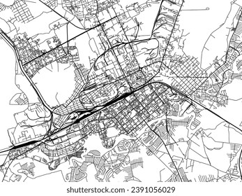 Vector city map of Kurgan in the Russian Federation with black roads isolated on a white background.