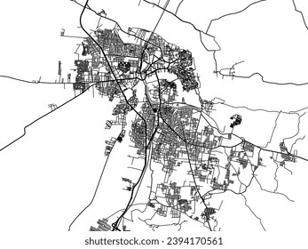 Vector city map of Kurnool in the Republic of India with black roads isolated on a white background.