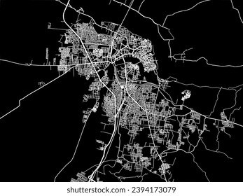 Vector city map of Kurnool in the Republic of India with white roads isolated on a black background.