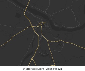 Vector city map of Kurnool in the Republic of India with yellow roads isolated on a brown background.