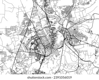 Vector city map of Kursk in the Russian Federation with black roads isolated on a white background.