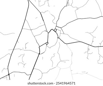 Vector city map of Kursk in the Russian Federation with black roads isolated on a white background.