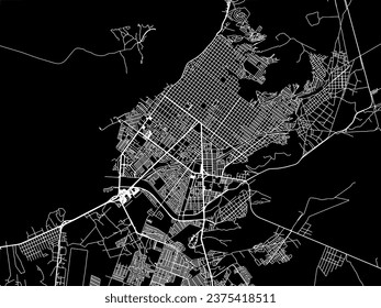 Vector city map of La Paz in Mexico with white roads isolated on a black background.