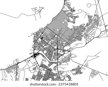 Vector city map of La Paz in Mexico with black roads isolated on a white background.