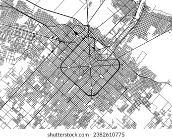 Stadtplan von La Plata in Argentinien mit schwarzen Straßen einzeln auf weißem Hintergrund.