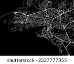 Vector city map of La Rochelle in France with white roads isolated on a black background.