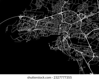 Vector city map of La Rochelle in France with white roads isolated on a black background.