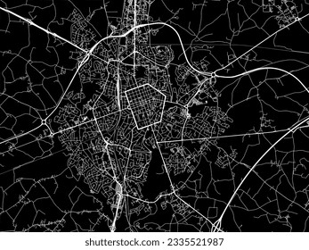 Vector city map of La Roche-sur-Yon in France with white roads isolated on a black background.