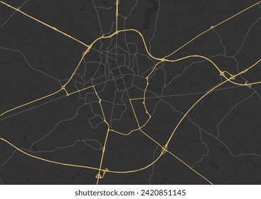 Vector city map of La Roche-sur-Yon in France with yellow roads isolated on a brown background.