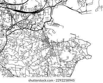 Vector city map of La Seyne-sur-Mer in the France with black roads isolated on a white background.