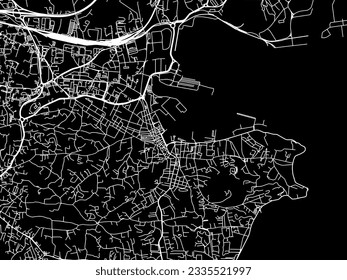 Vector city map of La Seyne-sur-Mer in France with white roads isolated on a black background.