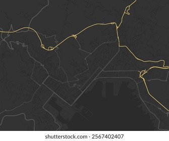 Vector city map of La Spezia in Italy with yellow roads isolated on a brown background.