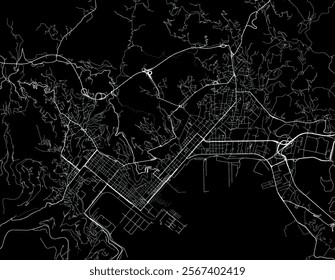 Vector city map of La Spezia in Italy with white roads isolated on a black background.