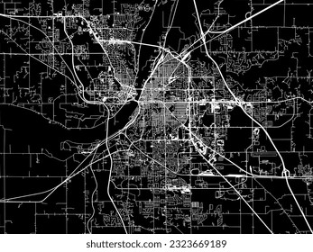 Vector city map of Lafayette Indiana in the United States of America with white roads isolated on a black background.