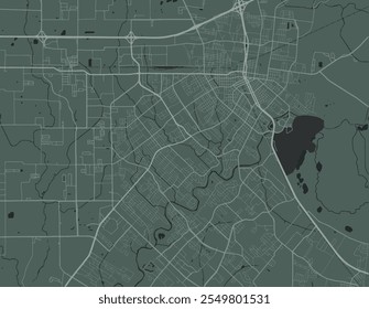 Mapa vetorial da cidade de Lafayette, Louisiana, nos Estados Unidos da América, com estradas brancas isoladas sobre um fundo verde.