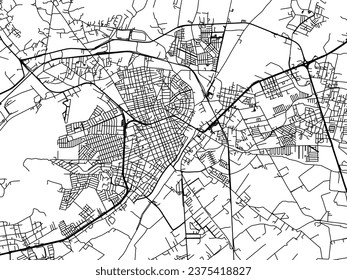 Vector city map of Lagos de Moreno in Mexico with black roads isolated on a white background.