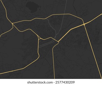 Vector city map of Lagos de Moreno in Mexico with yellow roads isolated on a brown background.