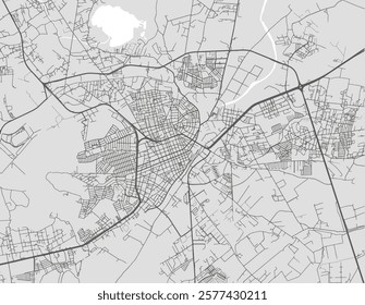 Vector city map of Lagos de Moreno in Mexico with black roads isolated on a grey background.