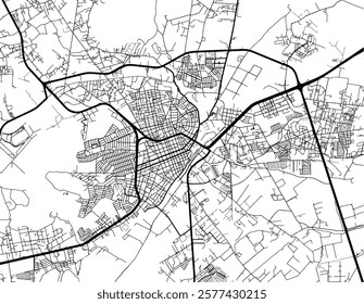 Vector city map of Lagos de Moreno in Mexico with black roads isolated on a white background.